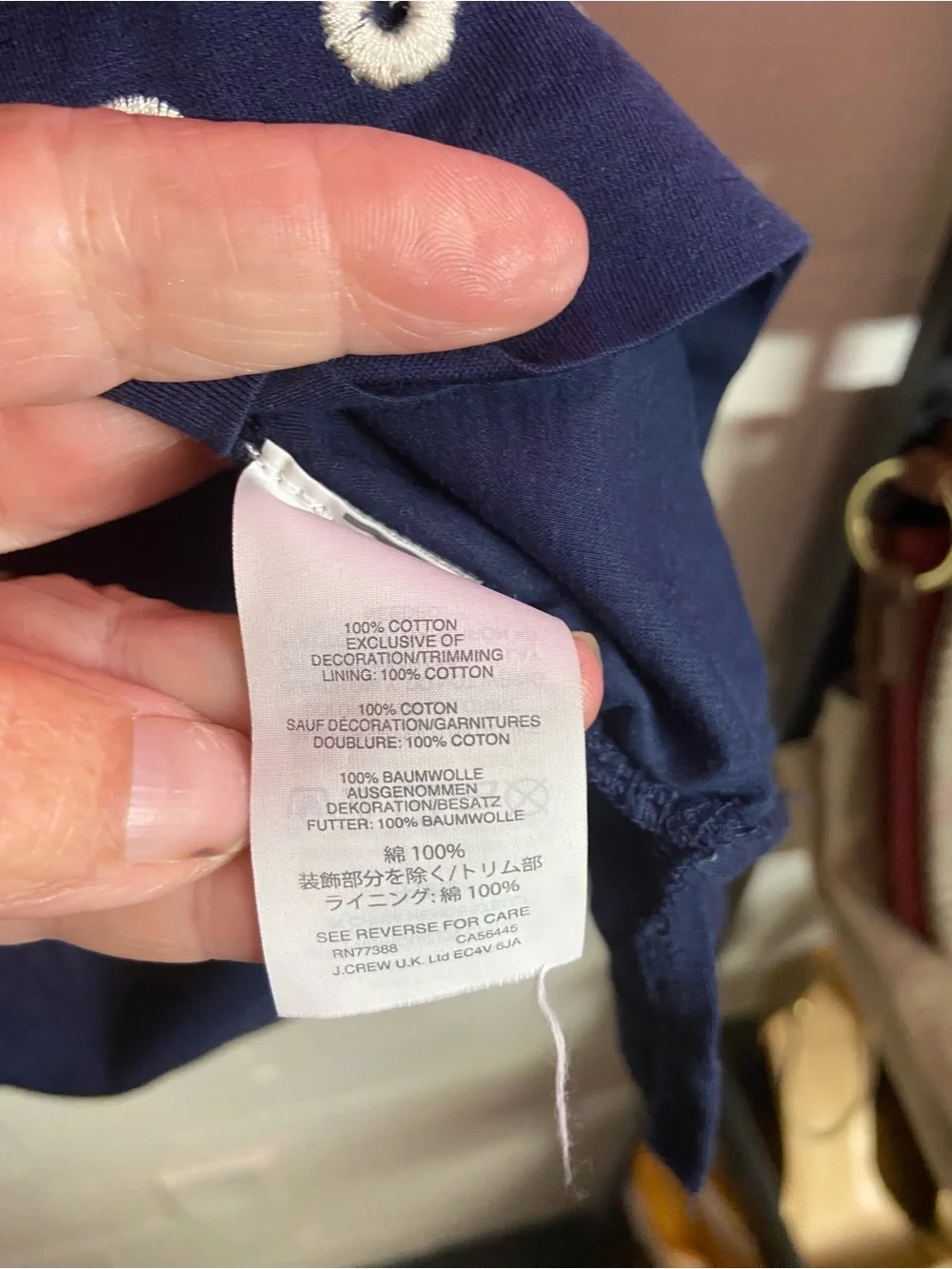 J. Crew Navy V-Neck Tunic with White Eyelet Embroidery